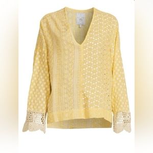 New Area Stars Yellow Size Large Luna Eyelet Crochet Lace Long Sleeve Bl…
